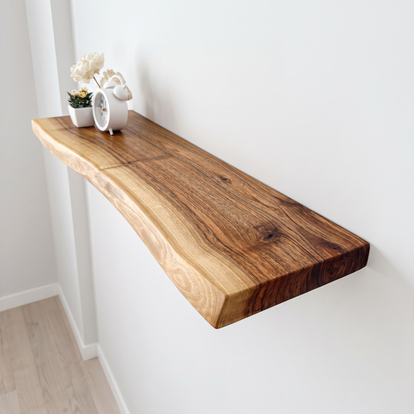 Solid Walnut Floating Shelf – Live Edge, Custom Sizes & Heavy-Duty Brackets