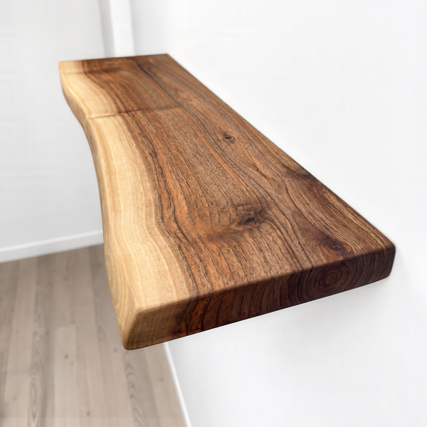 Solid Walnut Floating Shelf – Live Edge, Custom Sizes & Heavy-Duty Brackets