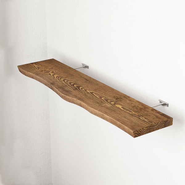 Live Edge Floating Shelf - Rustic Style Solid Wood - Heavy Duty Brackets